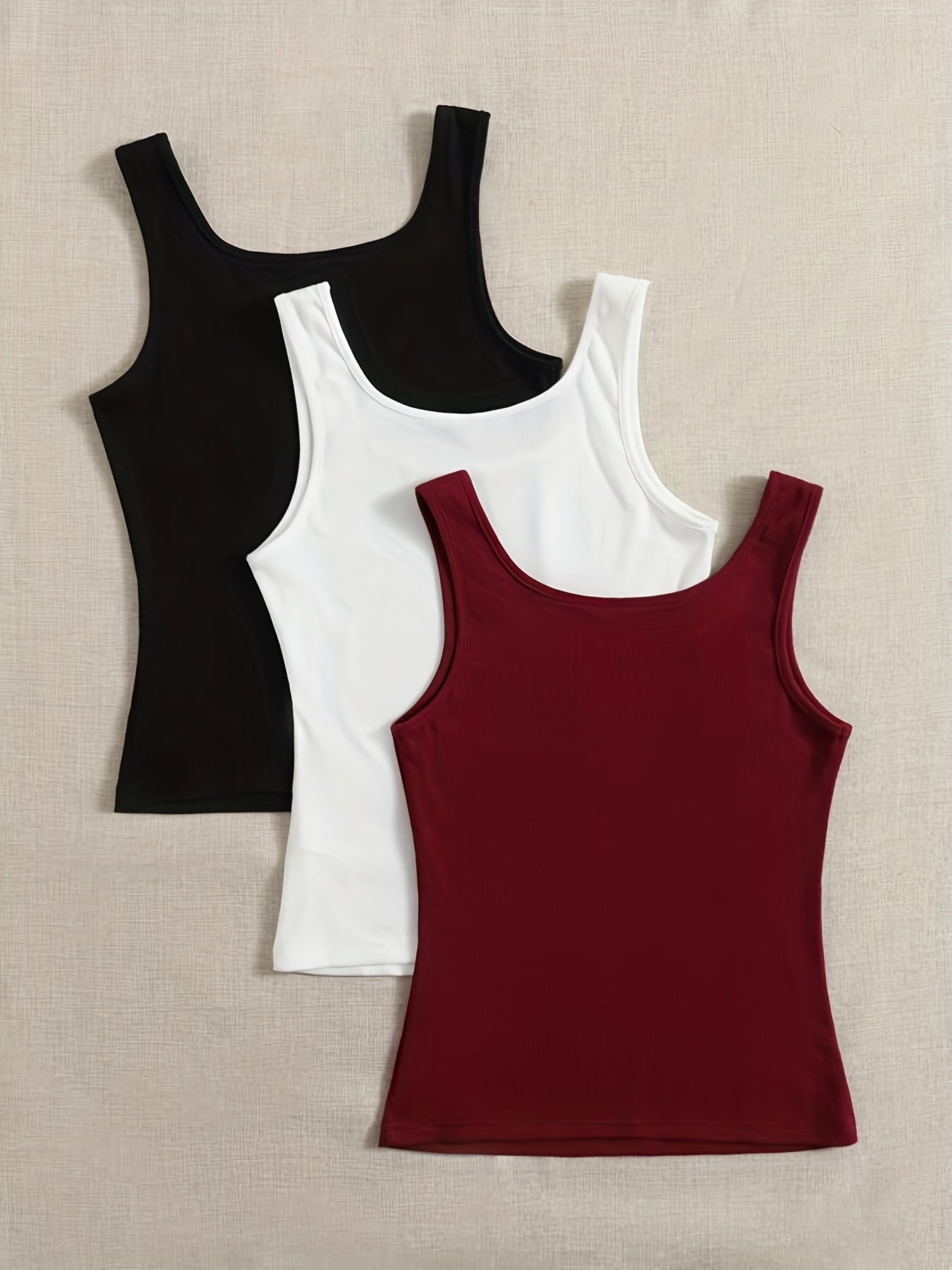 3 Pack Plus Size Basic Tank Top Set Women's Plus Solid Ribbed Round Neck