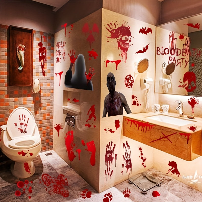 9pcs Halloween Props Blood Skull Stickers for Window Bathroom Door