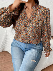  Boho Blouse Women's Ruffle Trim Floral Print Shirt Top