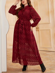  Women's Striped Lantern Sleeve Dress With Belt