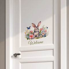 Rabbit Flower Butterfly Wall Sticker Welcome To Our Home Front Door Sign Decal