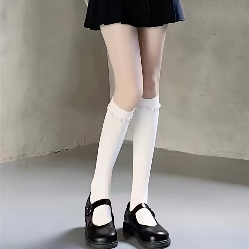 2 Pairs College Style Knee High Socks Women's Stockings