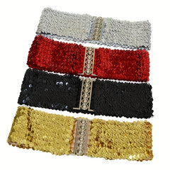 Sparkling Sequins Wide Belt for Women Elastic Dress Coat Waistband