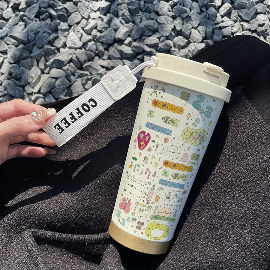 Cartoon Graffiti Insulated Travel Mug 530ml with Straw & Lid