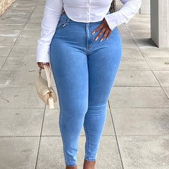  Stretch Skinny Jeans Button Fly High Waist