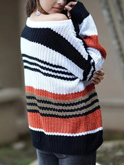  Stripe Print Long Sleeve Round Neck Jumper
