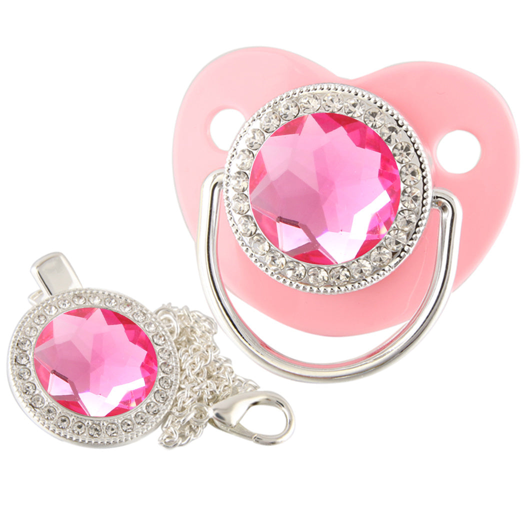 Pink Baby Soothing Pacifier with Chain Clip