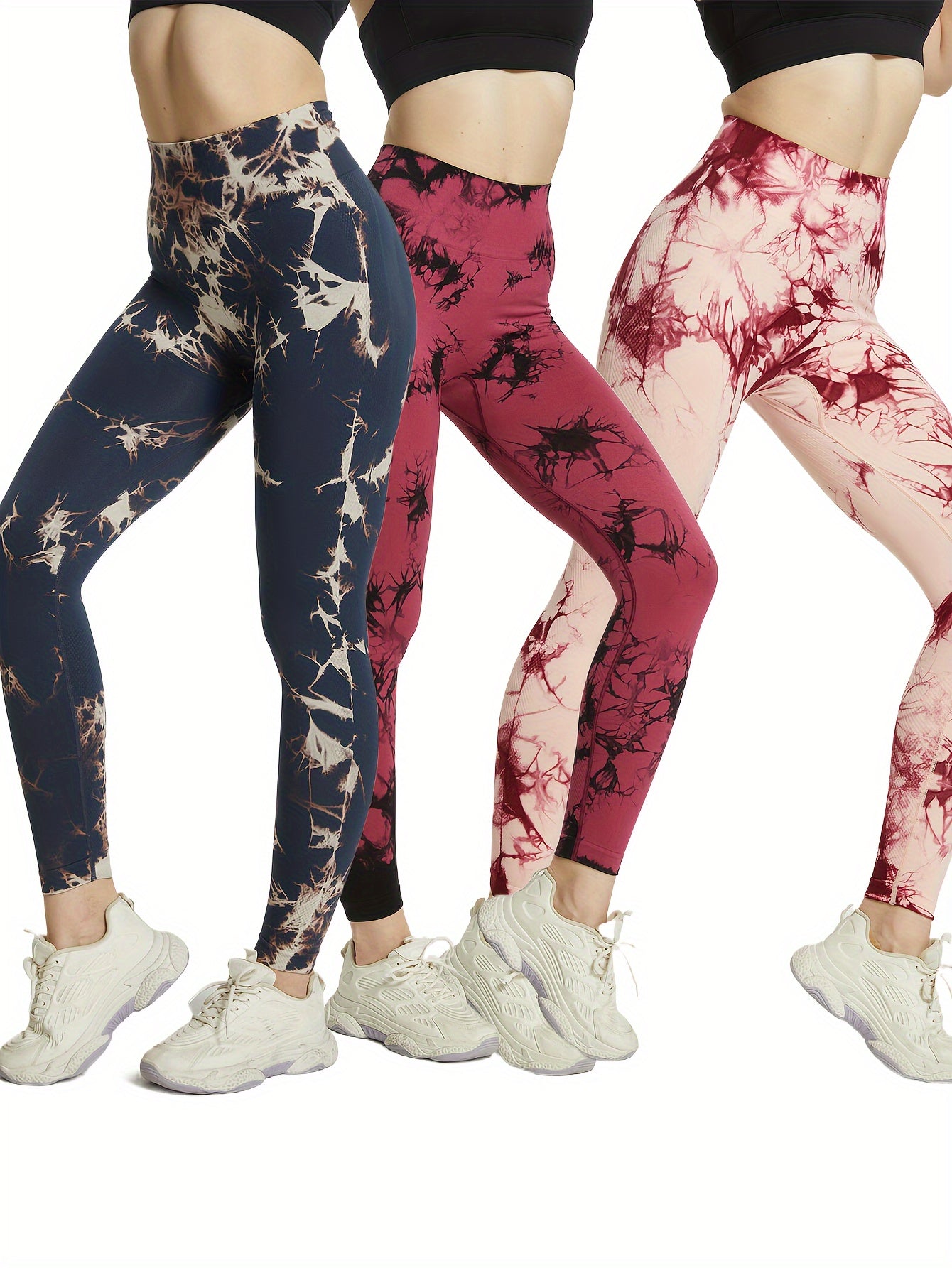 3pcs Tie Dye Yoga Pants High Stretch Running Workout Fitness Sports Leggings Wom