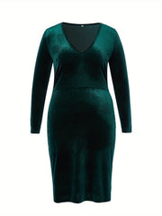  Velvet Long Sleeve V Neck Party Dress