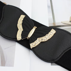Metal Decoration Wide Belt Waist Elastic Belt With Skirt