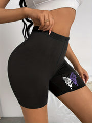 Butterfly Print Slim Shorts Casual Elastic High Waist Workout Shorts