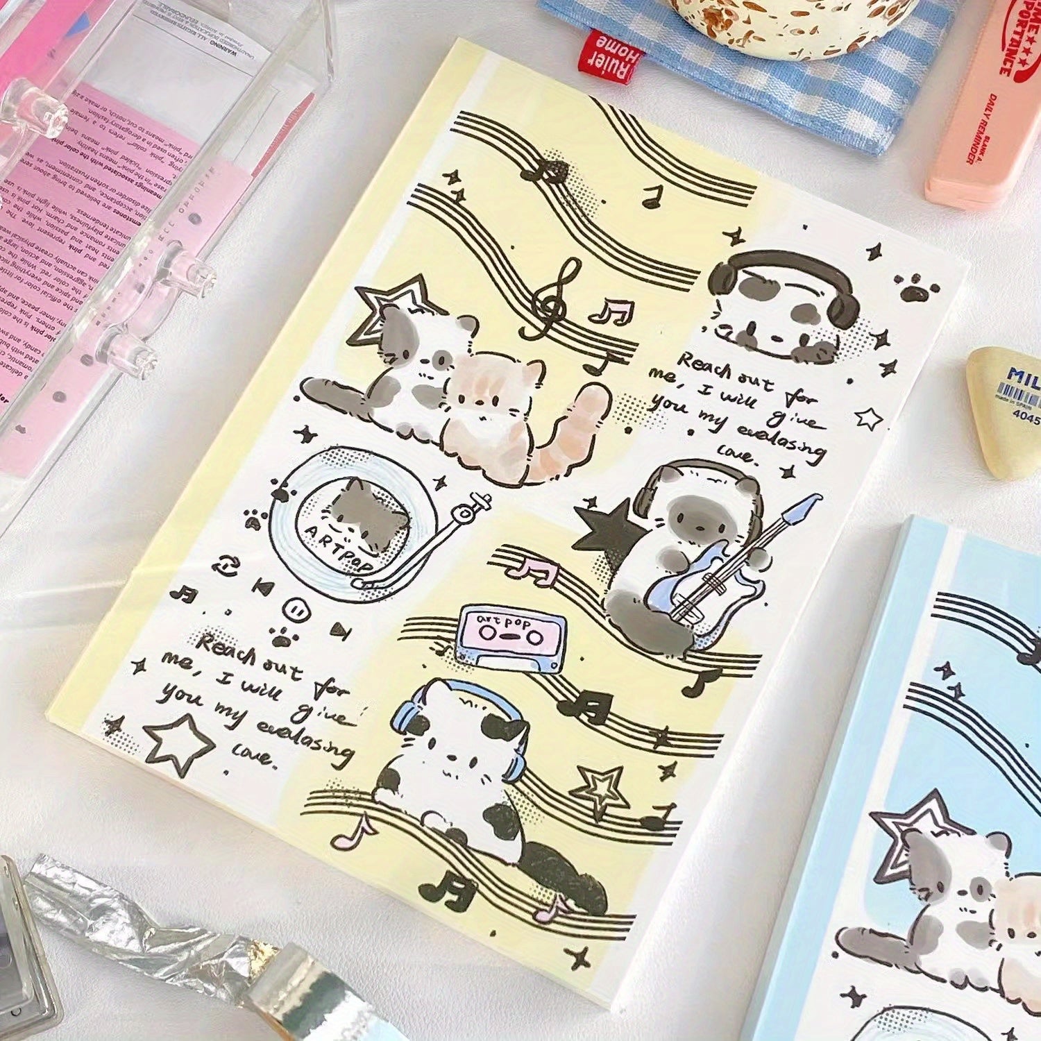 Horizontal Line Notebook Music Cat A5 Adhesive Bound Writing Book