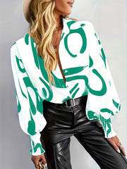  Graffiti Print Lantern Sleeve Blouse