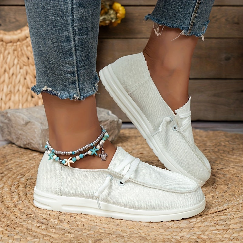 Women's Canvas Lace-Up Loafers Comfy Walking Shoes