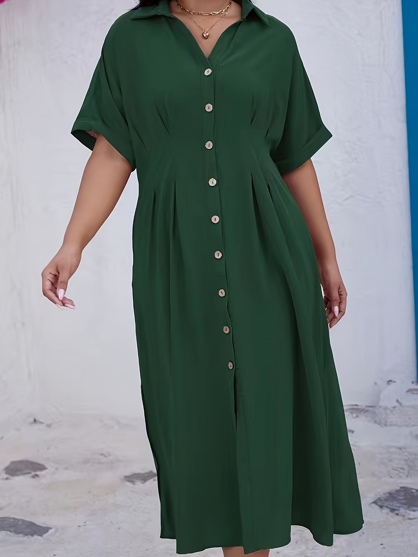  Solid Button Up Maxi Dress