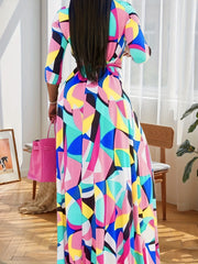  Colorblock Print Maxi Dress with Belt