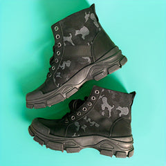 Men's Solid High Top Hiking Boots Comfy Non Slip Lace Up Durable Shoes