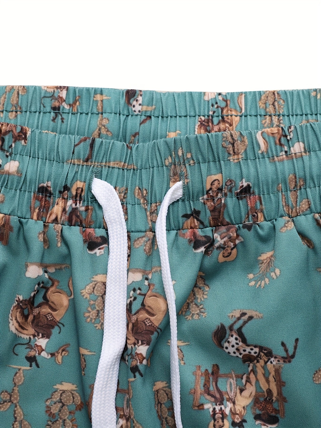 Cowboy Print Plus Size Western Pants Women's Straight Leg Drawstring Trousers