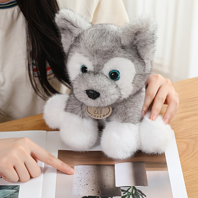 Grey Milk Dog Plush Toy Soft Stuffed Animal with Expressive Eyes