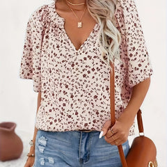  Floral Print Butterfly Sleeve Blouse