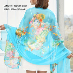 Thin Silk Chiffon Shawl Long Printed Scarf Sunshade Beach Towel