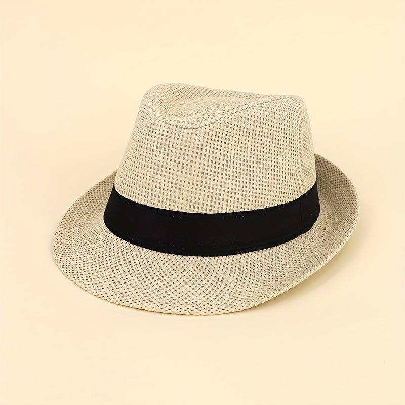 2pcs Straw Woven Belt Top Hat Sunshade Jazz Hat