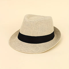 2pcs Straw Woven Belt Top Hat Sunshade Jazz Hat