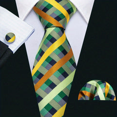 Barry Wang Men's Silk Tie Set Business Classic Check Plaid Necktie