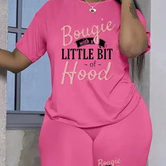 Women's Plus Slogan Print Crop Top & Shorts Set