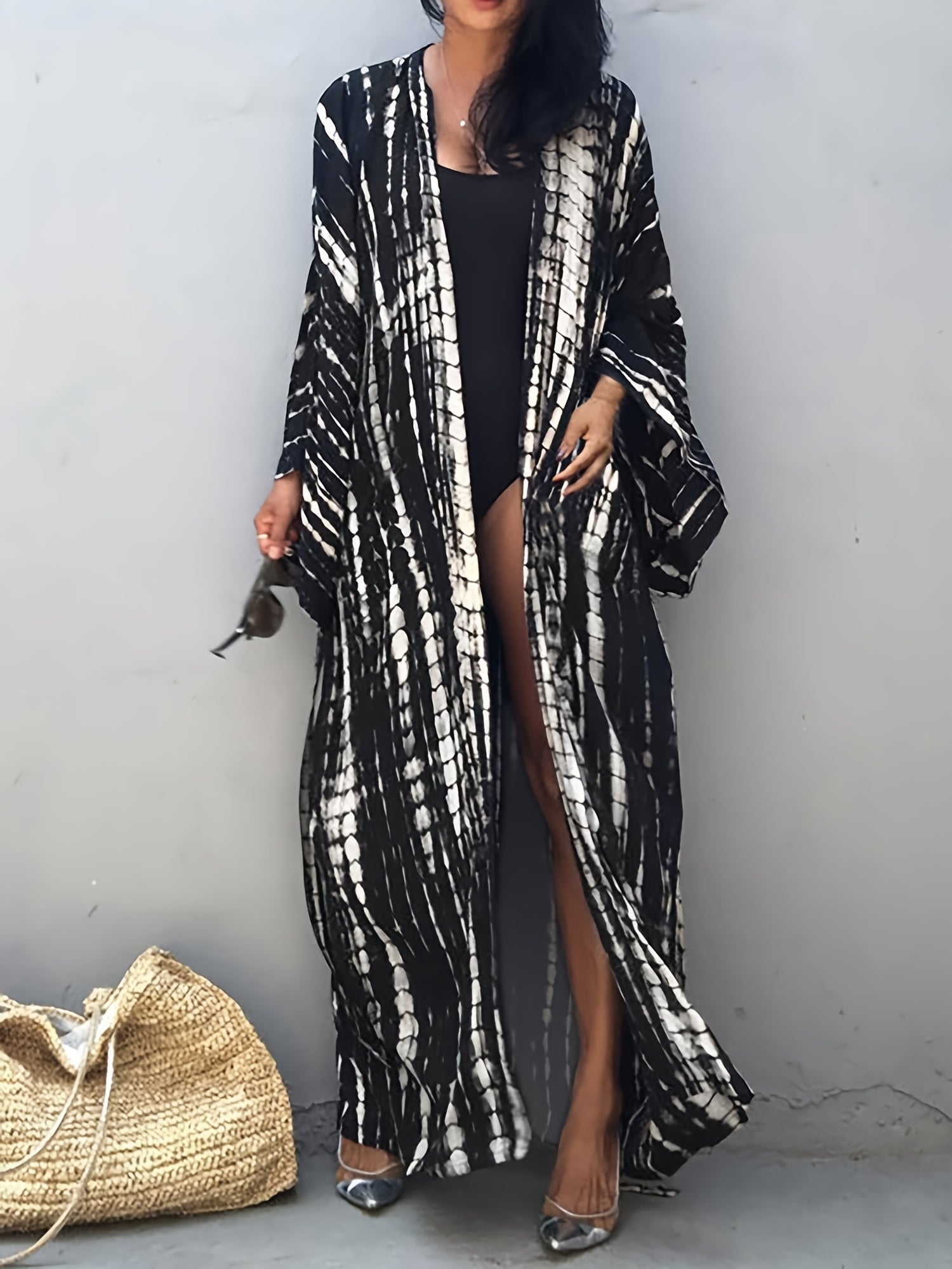  Tie Dye Batwing Sleeve Beach Cover Up With Belt