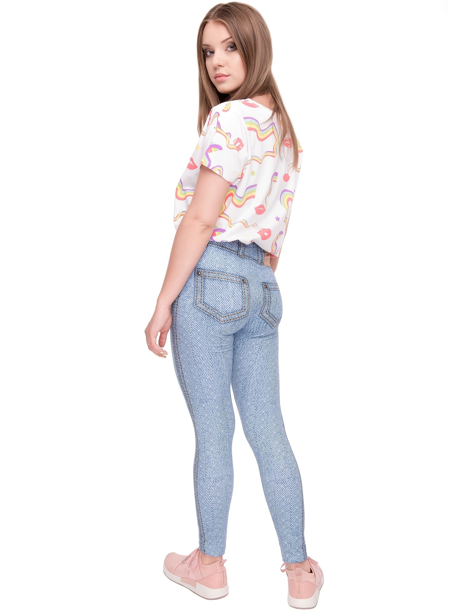 Jeans Print Skinny Stretchy Leggings High Waist Yoga Leggings