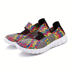 Plaid Weaving Backless Ankle Strap Walking Shoes Lightweight Sneakers
