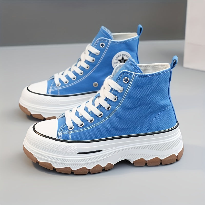Women's High Top Canvas Shoes Lace Up Platform Sneakers