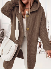  Solid Knit Long Sleeve Hooded Sweater Cardigan