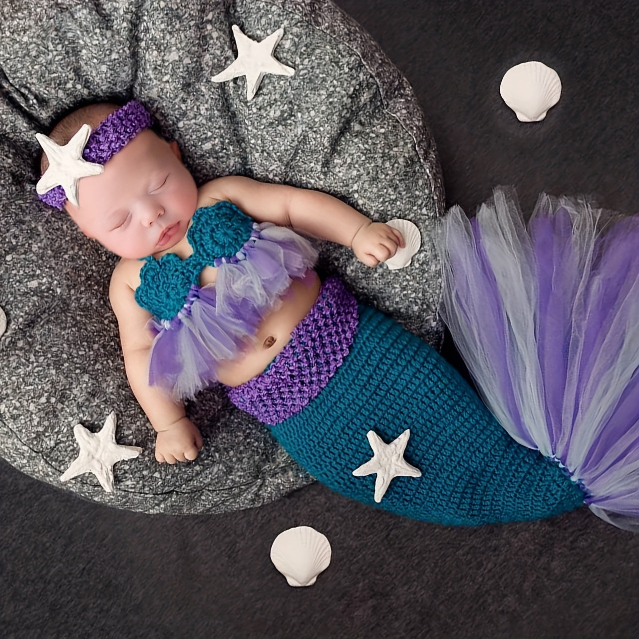 3pc Mermaid Baby Photo Costume Knitted Photography Props