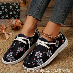 Women's Print Canvas Shoes Lightweight Slip On Flat Casual Walking Shoes