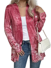  Floral Print Long Sleeve Open Front Cardigan