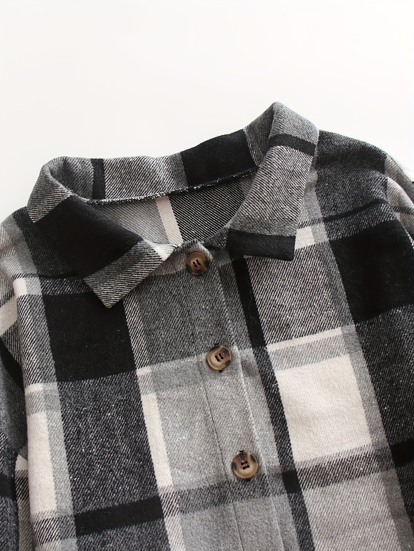  Plaid Print Long Sleeve Button Up Collar Shirt