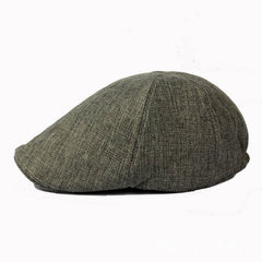 Vintage Linen Newsboy Hat Men's Quilted Beret Cap