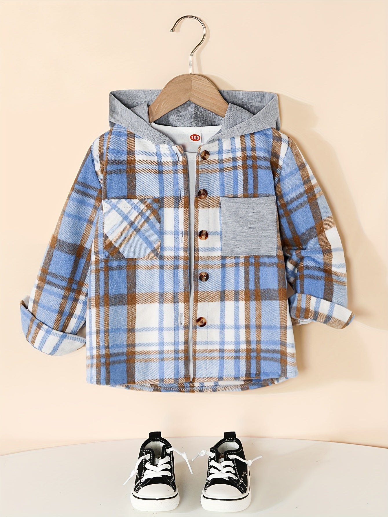 Boy's Plaid Hooded Button Up Shirt