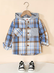 Boy's Plaid Hooded Button Up Shirt