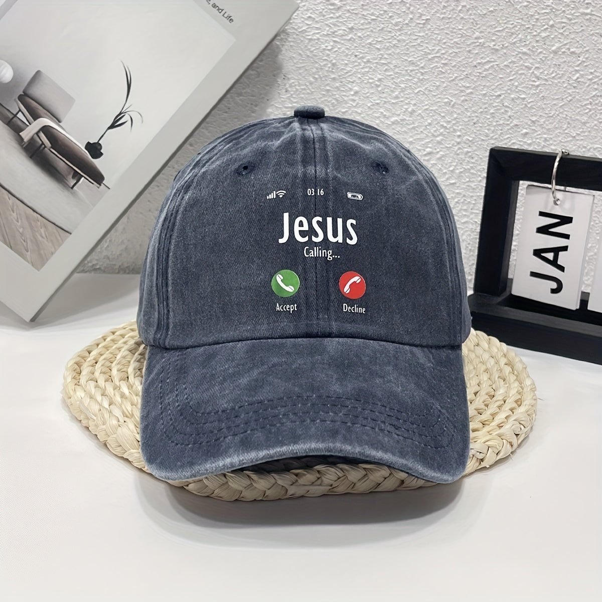 JESUS CALL Washed Denim Baseball Cap For Men And Women