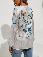  Butterfly Print Round Neck Top