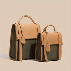 Colorblock Backpack Square Flap Preppy School Rucksack
