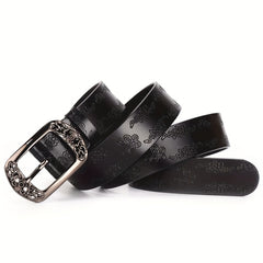 Boho Flower Embossed Microfiber Leather Belt Women