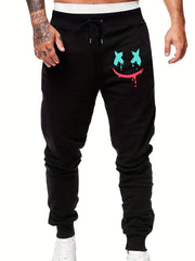 Smile Expression Print Men's Drawstring Sweatpants Loose Casual Jogger Pants
