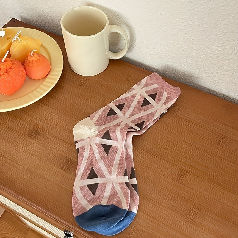 Geometric Print Mid Tube Socks, Set of 3
