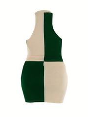 Women's Plus Colorblock Halter Neck 2 Piece Set