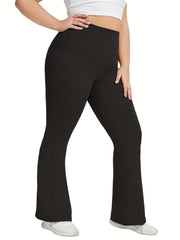  Solid High Rise Skinny Flared Leg Trousers