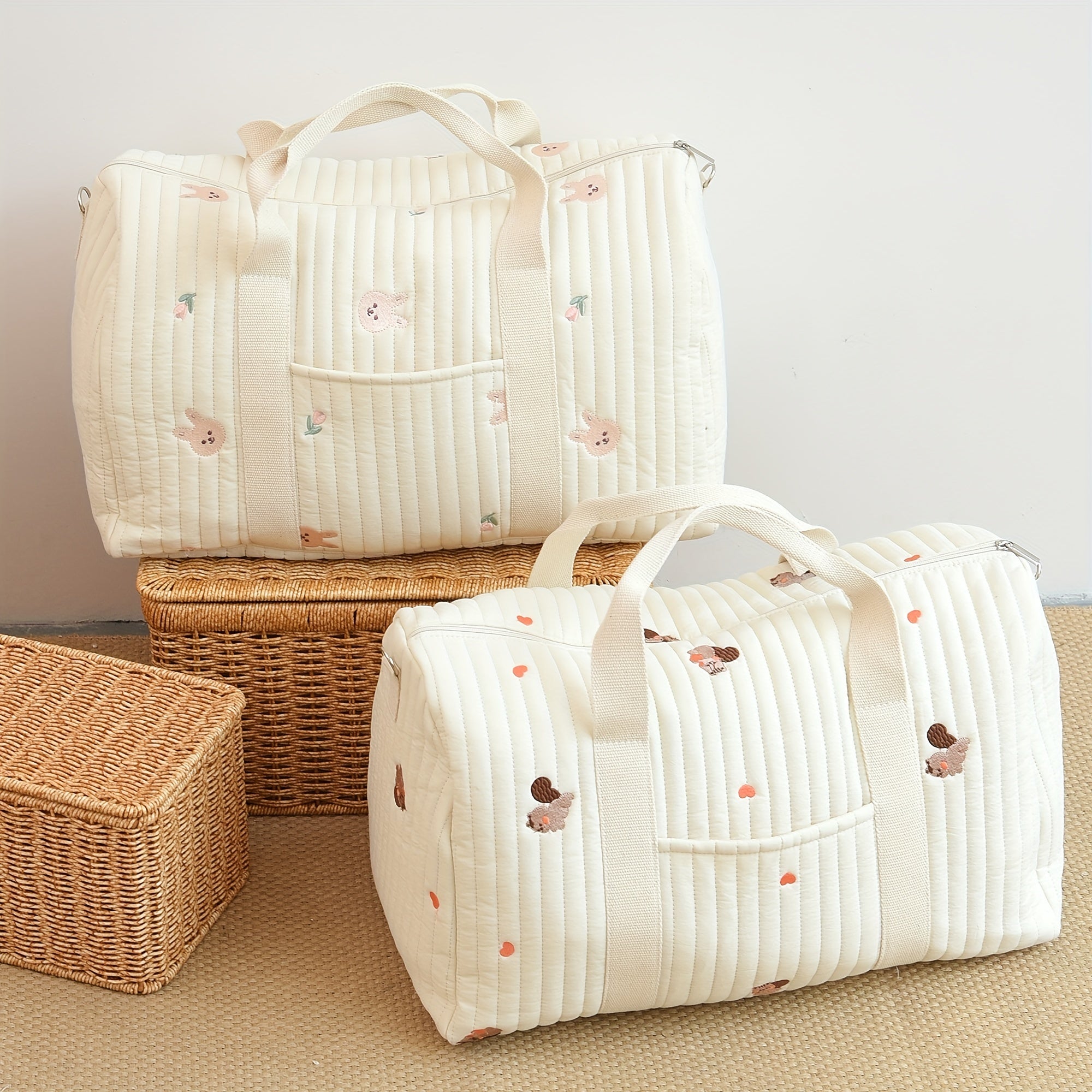 Embroidered Large Capacity Diaper Bag Lightweight Travel Bag